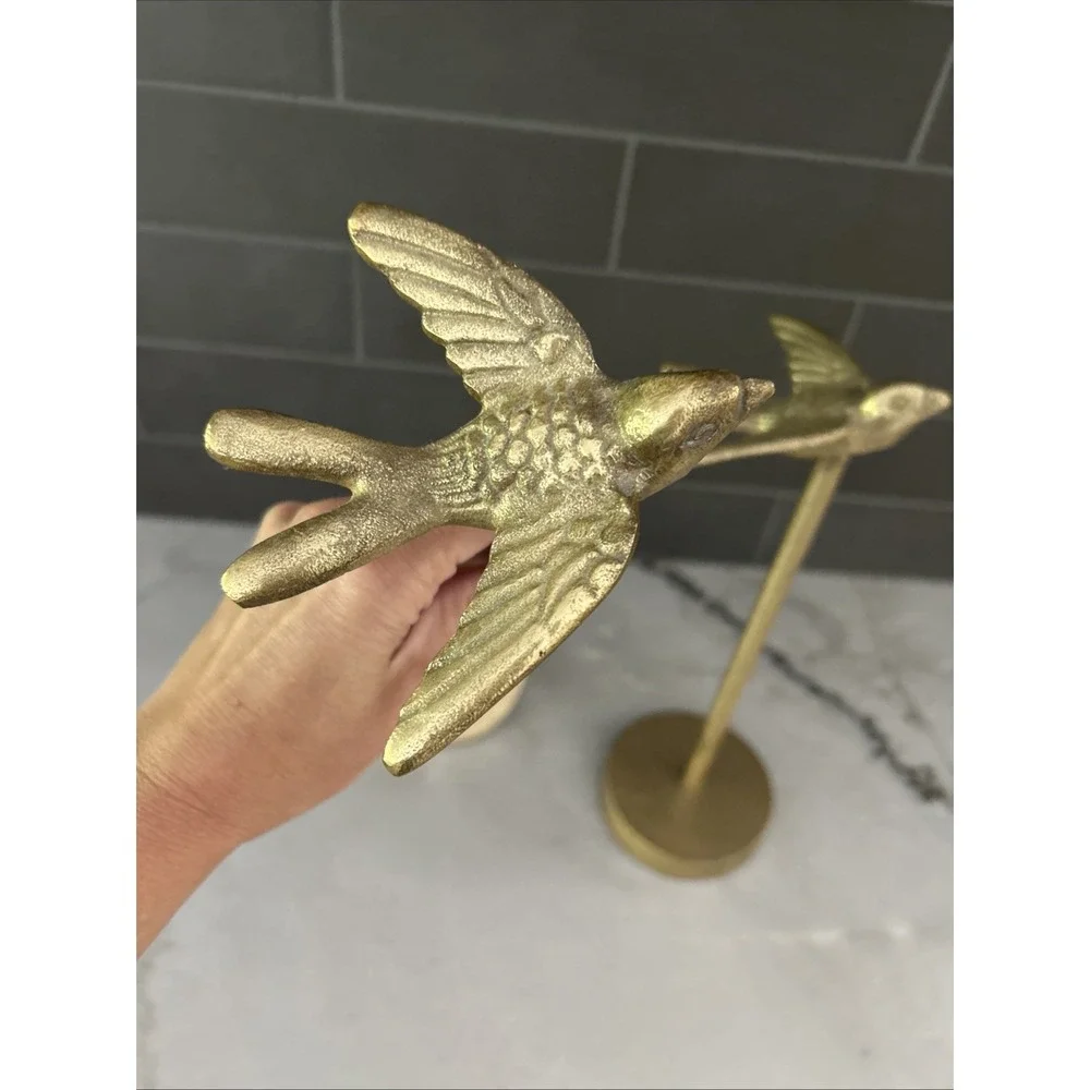 Pier 1 Gold Bird Statues Set of 2 Tall Pedestal Birds Modern Glam Decor